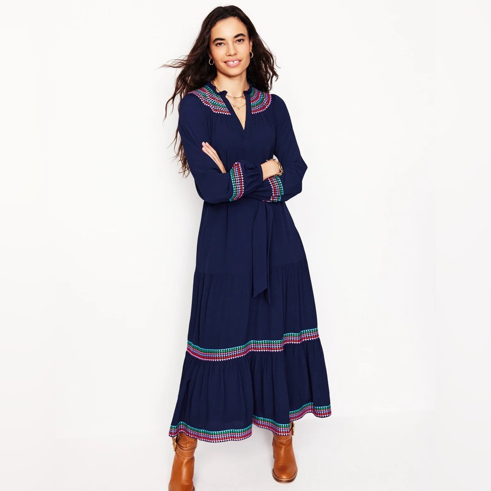 Boden Embroidered Yoke Dress 20-22 NWT Navy